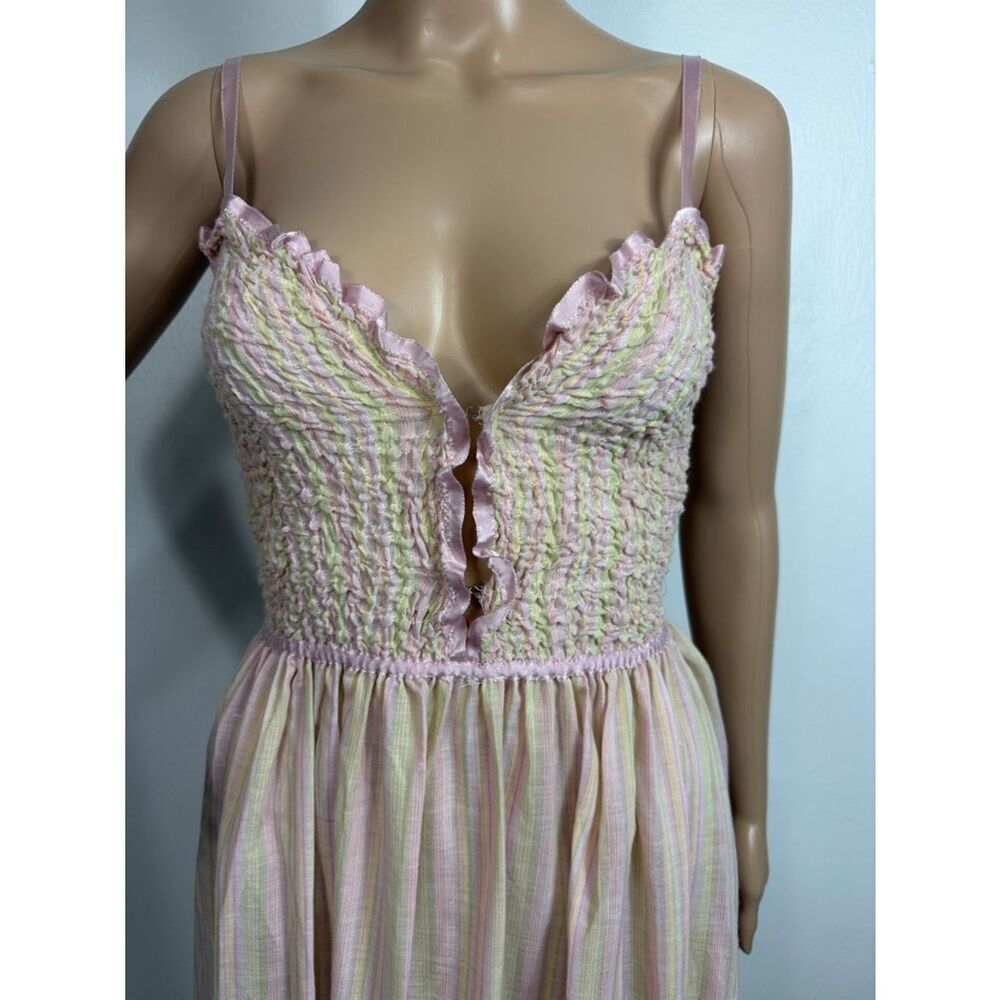 Stan Herman Stripe Smocked Nightgown Matching Top Ruffle Trim Cottagecore XS - Picture 4 of 10